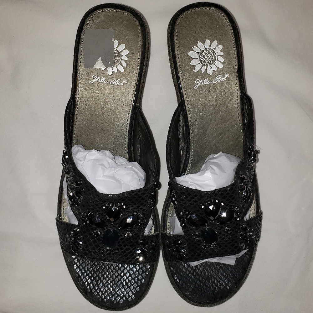 2/$20 Yellow box snake print beaded platforms